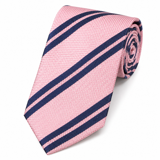 The Mayfair Blush Pink & Navy Double Stripe Tie