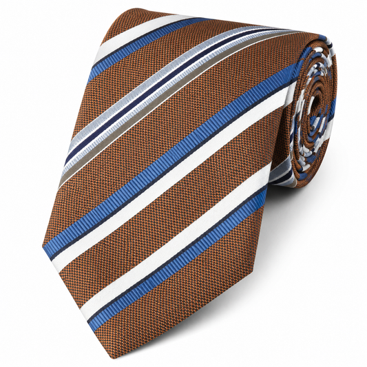 The Heritage Cognac & Royal Blue Multi Stripe Tie