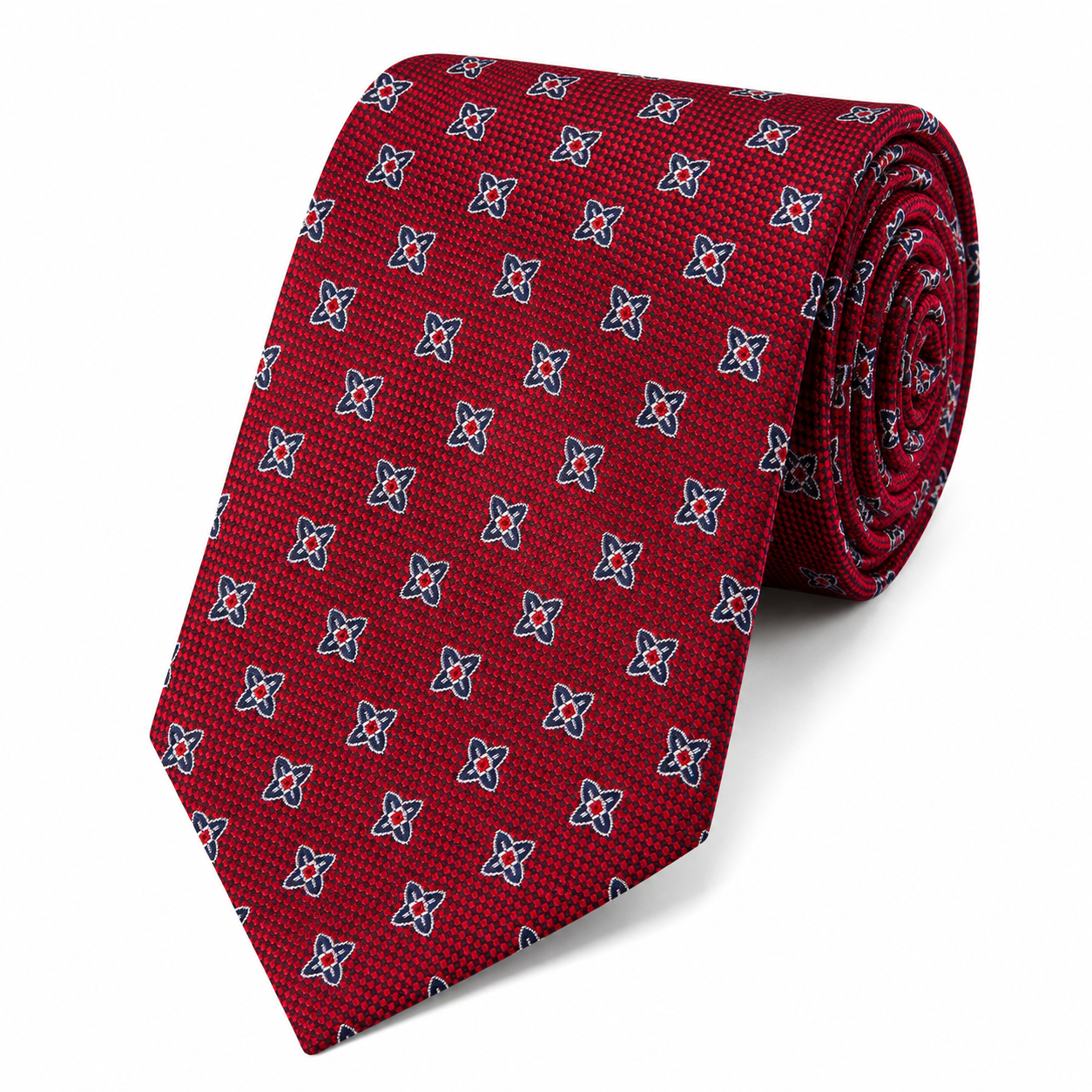 The Cardinal Crimson Geometric Star Motif Tie - Flat Lay