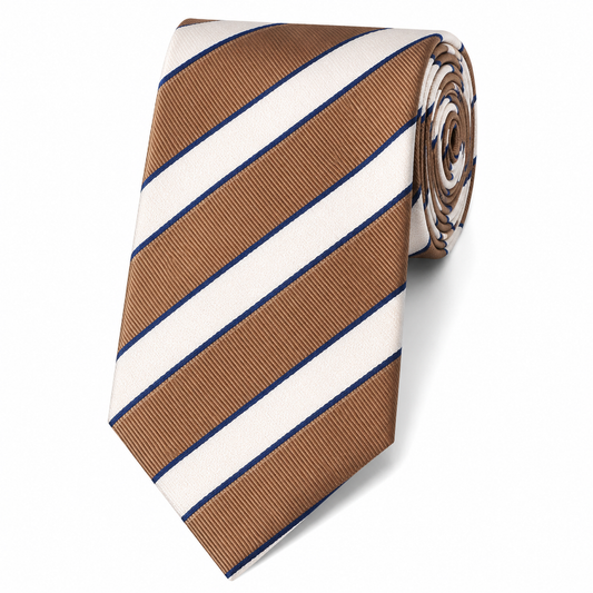 The Ivory & Cognac Regimental Stripe Tie by Albetro flat lay detail