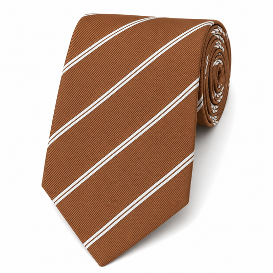 The Amber Regimental Double Stripe Tie by Albetro flat lay detail