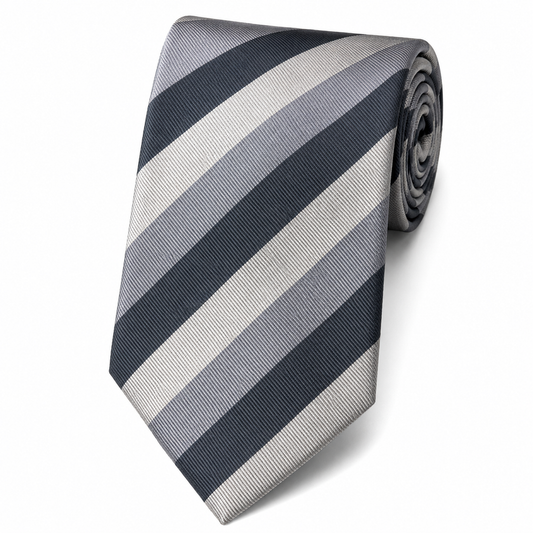 The Sterling Silver & Charcoal Stripe Tie by Albetro flat lay detail