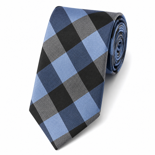 The Oxford Blue & Onyx Check Tie by Albetro flat lay detail