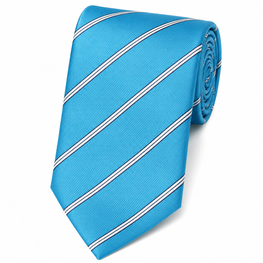 The Cerulean Sky Regimental Stripe Tie by Albetro flat lay detail