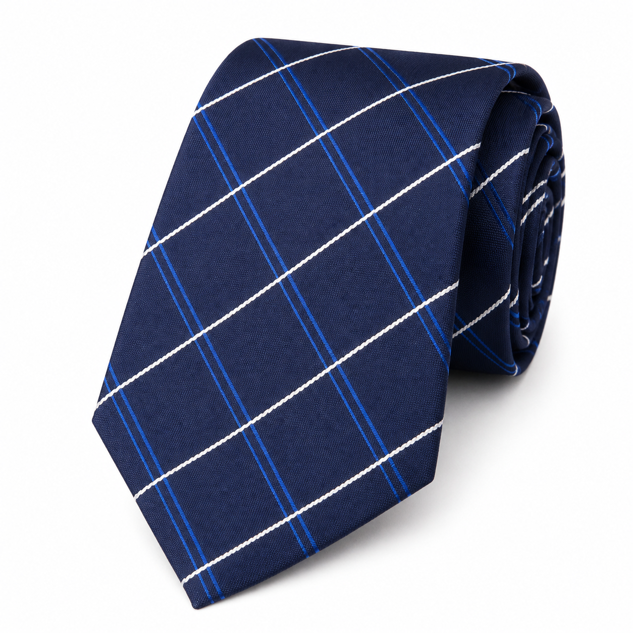 The Windsor Navy Windowpane Check Slim Tie - Flat Lay