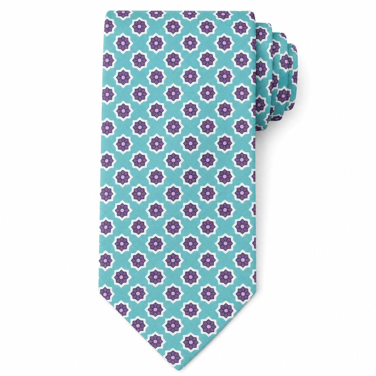 The Tiffany Aqua Floral Medallion Tie - Flat Lay
