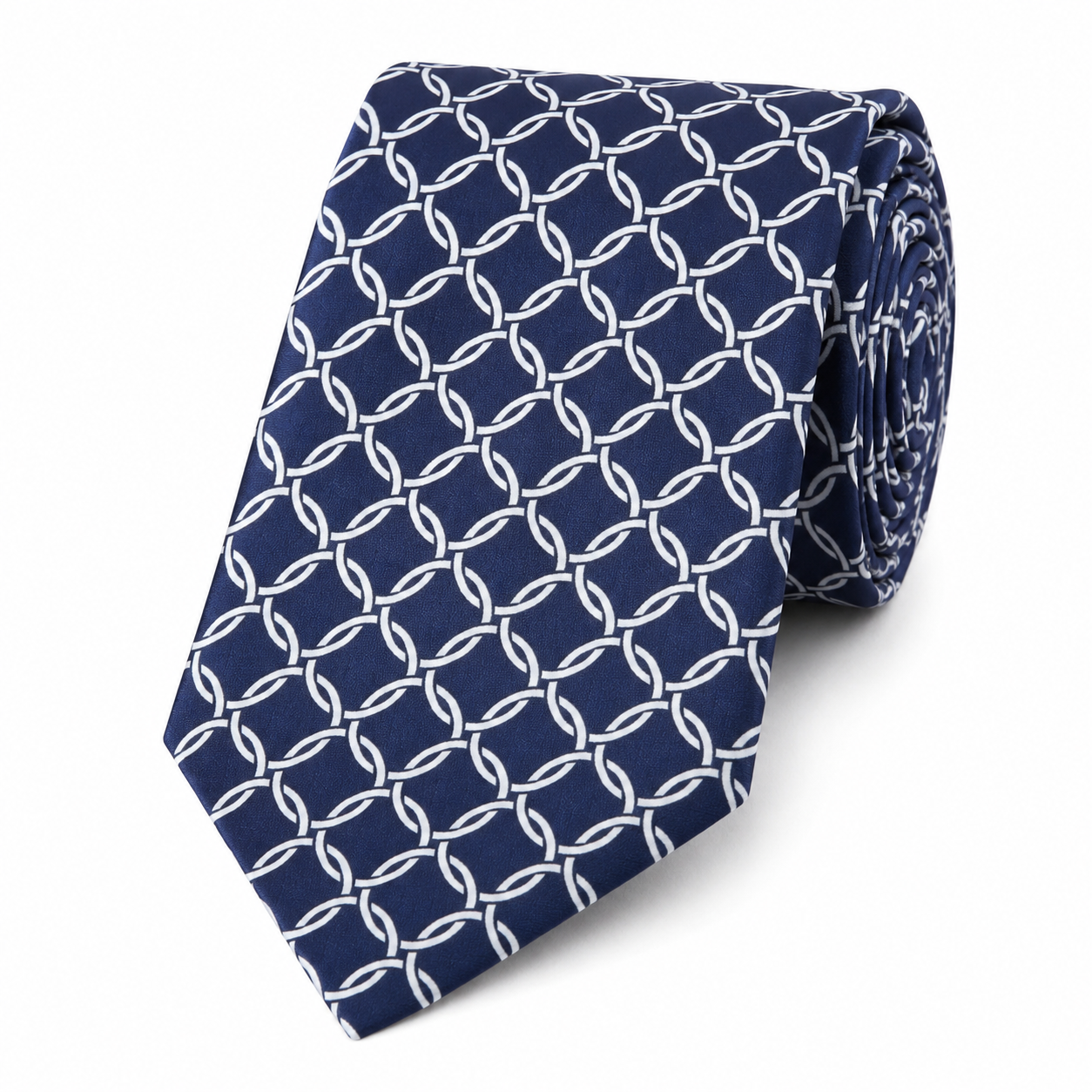 The Cambridge Navy Chain Lattice Tie - Flat Lay
