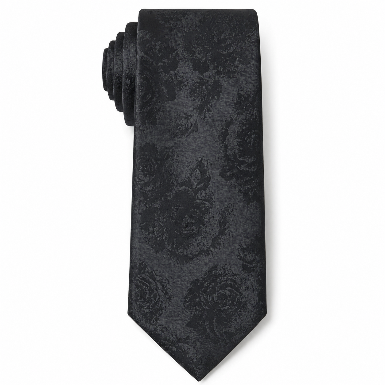 The Midnight Noir Tonal Rose Jacquard Tie - Flat Lay