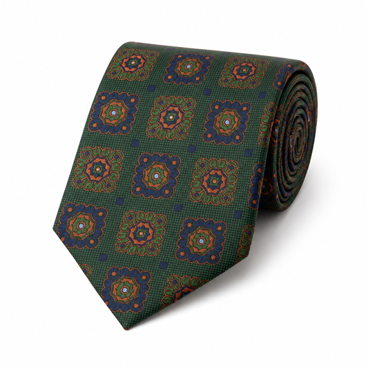 The Heritage Emerald Tapestry Medallion Tie - Flat Lay