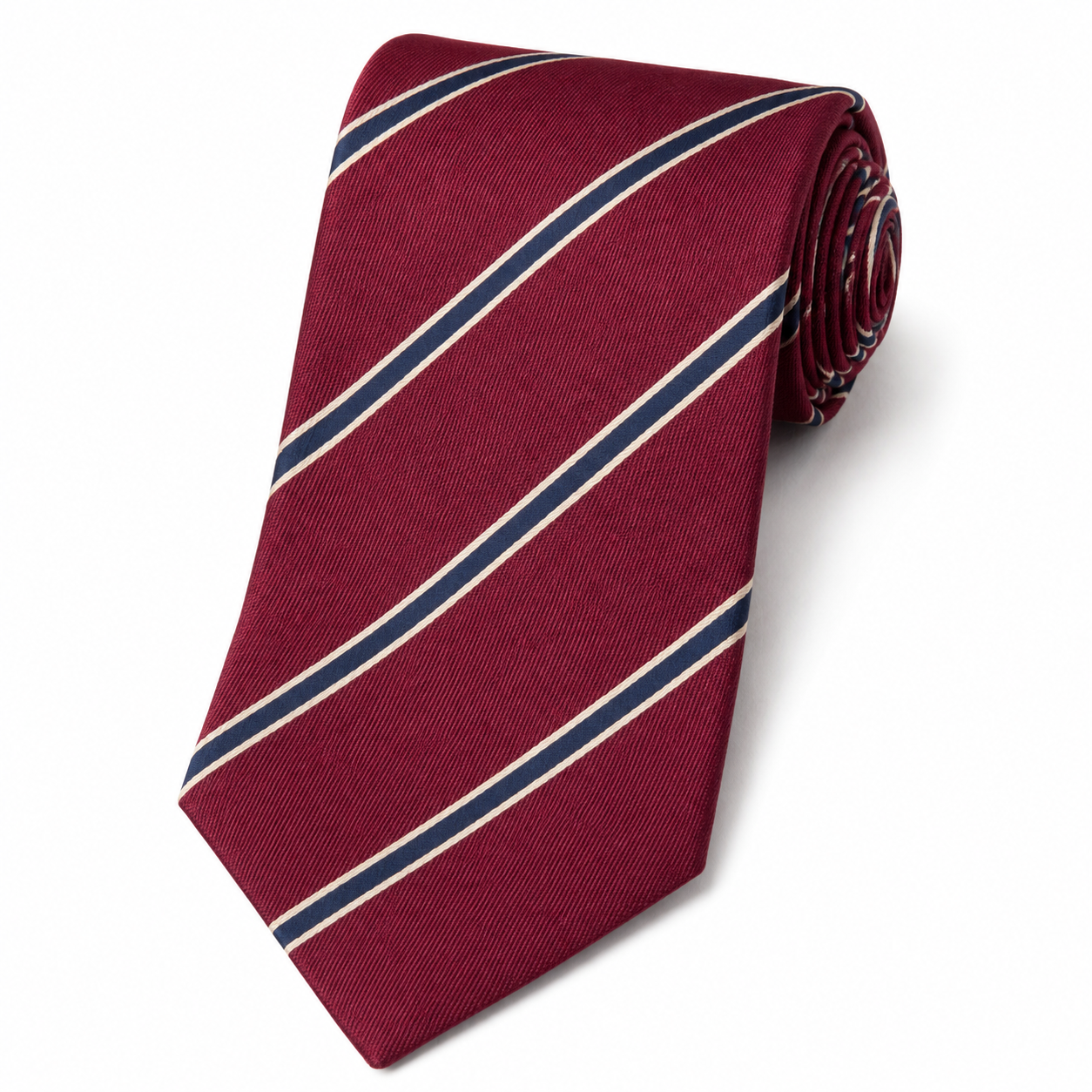 The Oxford Burgundy Regimental Stripe Tie - Flat Lay