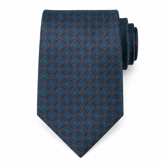 The Peacock Teal Circle Jacquard Tie - Flat Lay