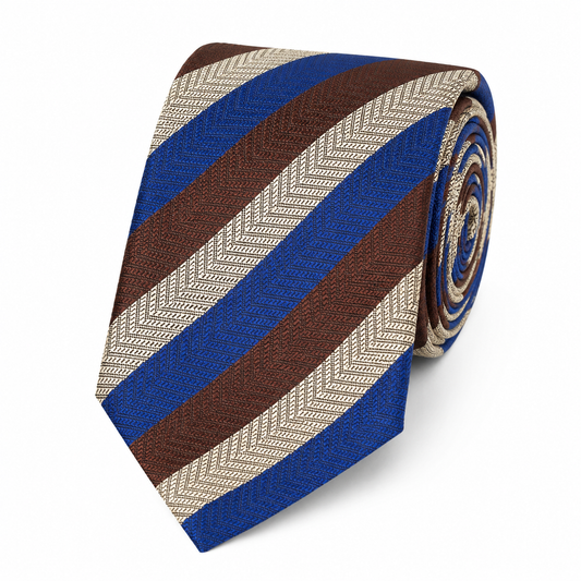 The Safari Cobalt & Fawn Herringbone Stripe Tie - Flat Lay