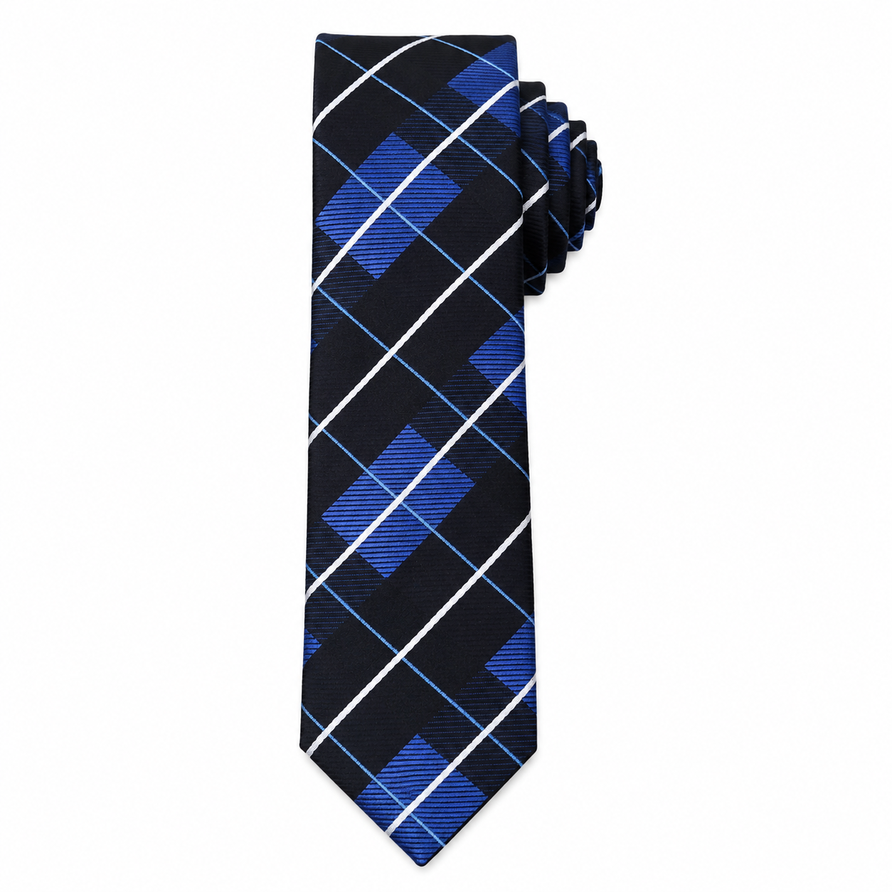 The Argyll Sapphire Check Slim Tie - Flat Lay