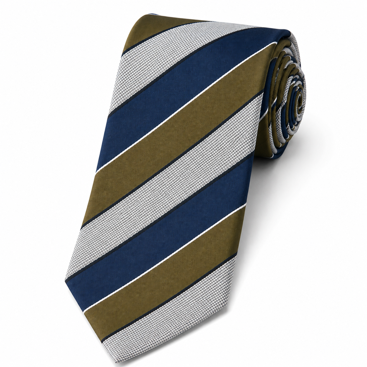 The Field Marshal Olive & Navy Stripe Tie - Flat Lay