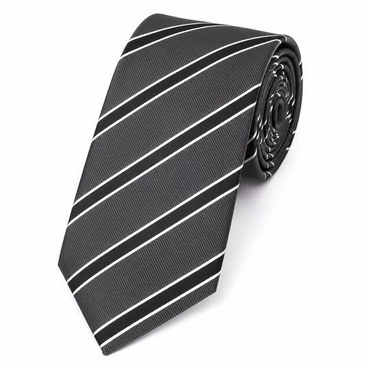 The Graphite Shadow Stripe Tie - Flat Lay