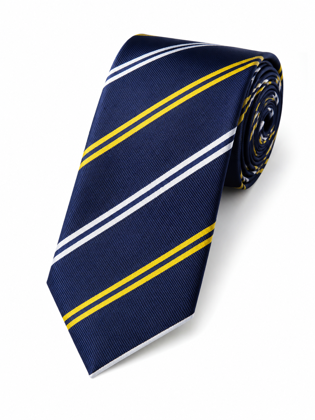 The Ensign Navy & Gold Stripe Slim Tie - Flat Lay