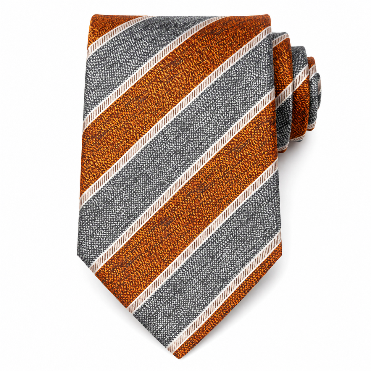The Autumn Ash & Copper Stripe Tie - Flat Lay