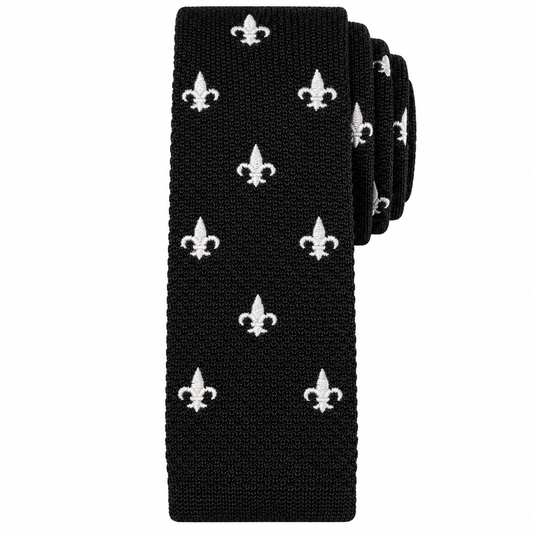 Albetro The Fleur Noir black knitted skinny tie detailed view