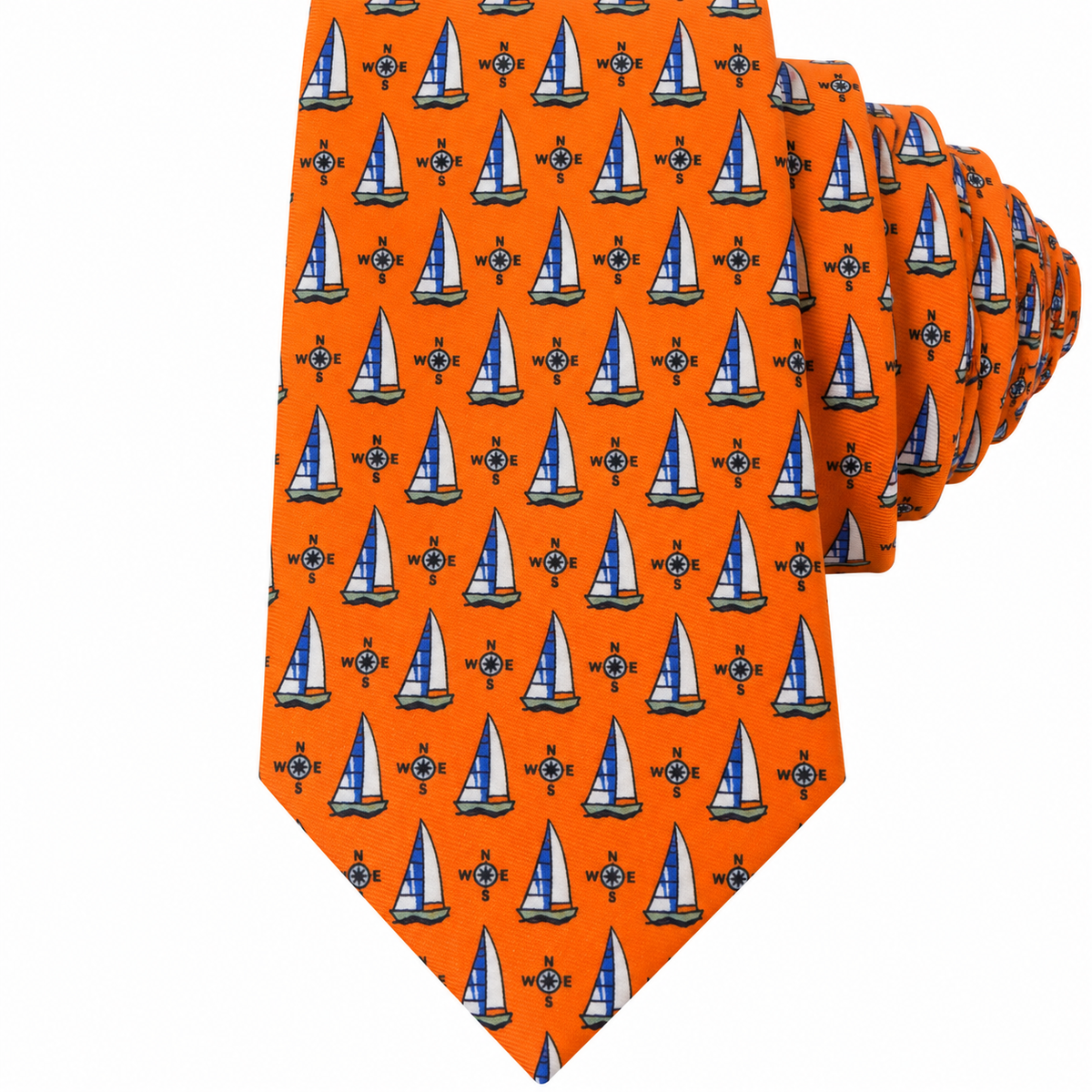 Albetro The Regatta orange nautical sailboat tie detailed view