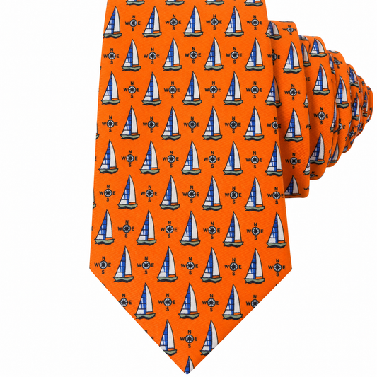 Albetro The Regatta orange nautical sailboat tie detailed view