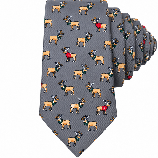 Albetro The Noel grey reindeer Christmas tie detailed view