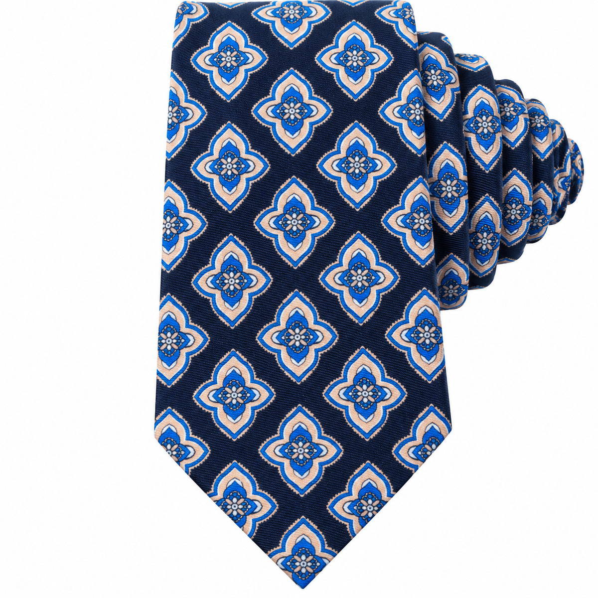 Albetro The Sapphire Quatrefoil navy blue medallion tie detailed view