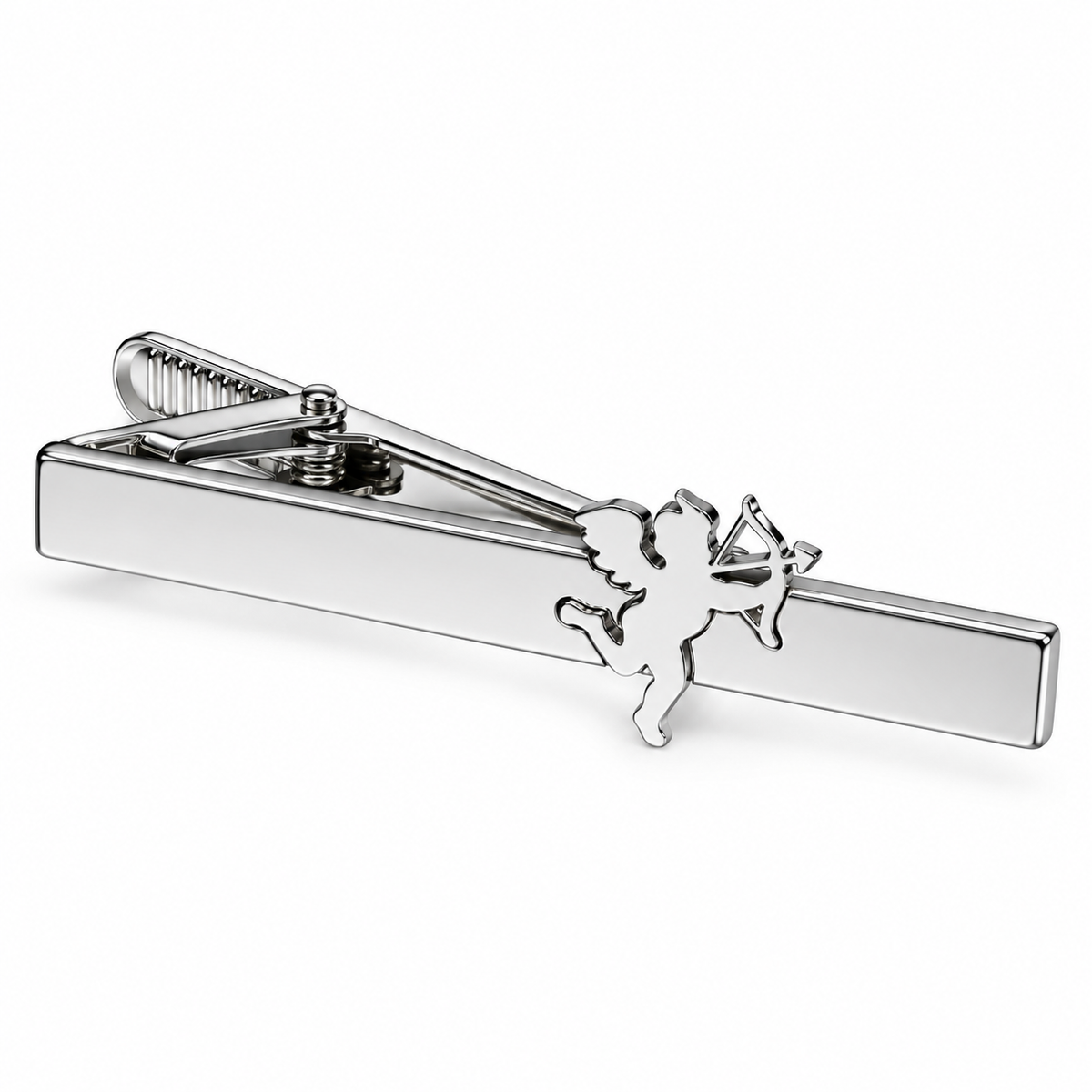 The Cupid's Arrow Silver Romance Tie Clip - Flat Lay