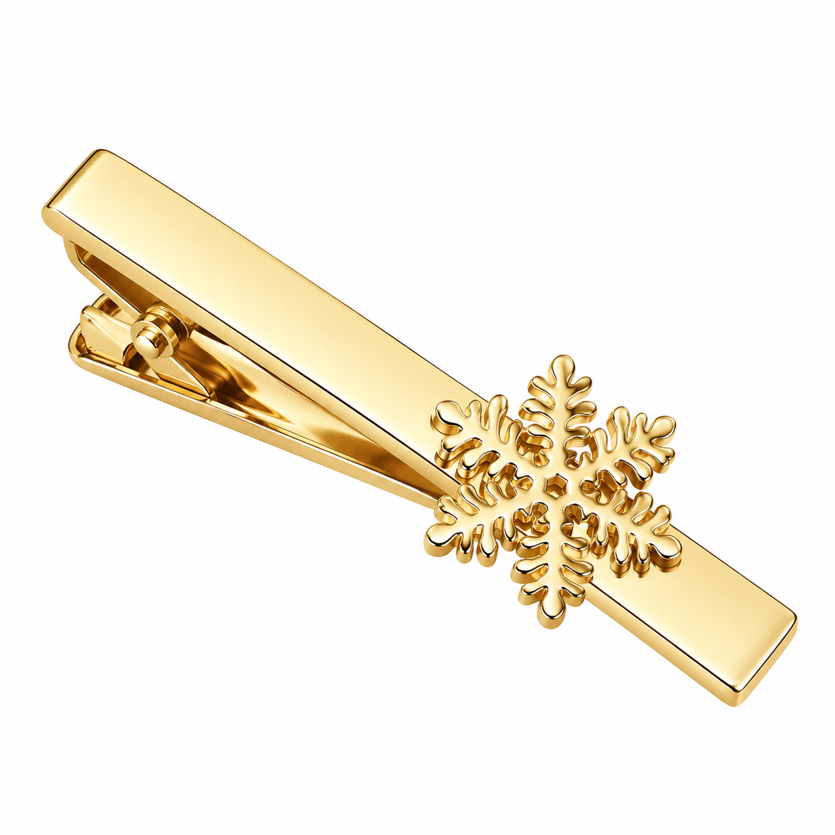 The Winter Frost Gold Snowflake Tie Clip - Flat Lay