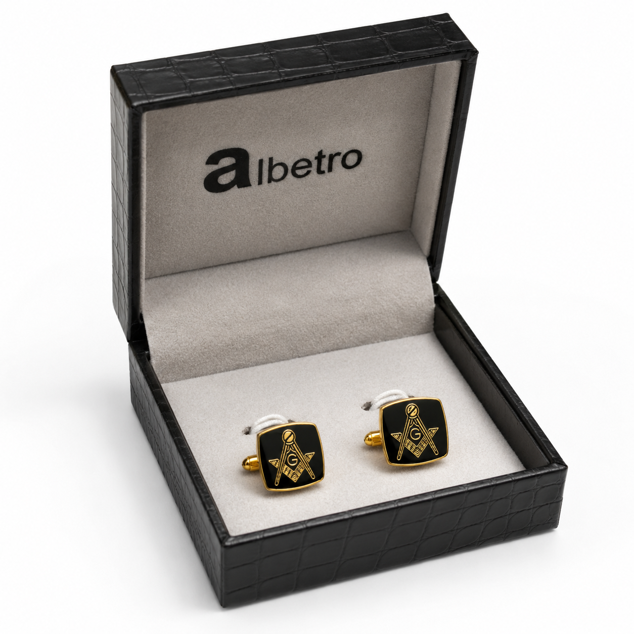Albetro Masonic Compass Gold Cufflinks in black leatherette gift box
