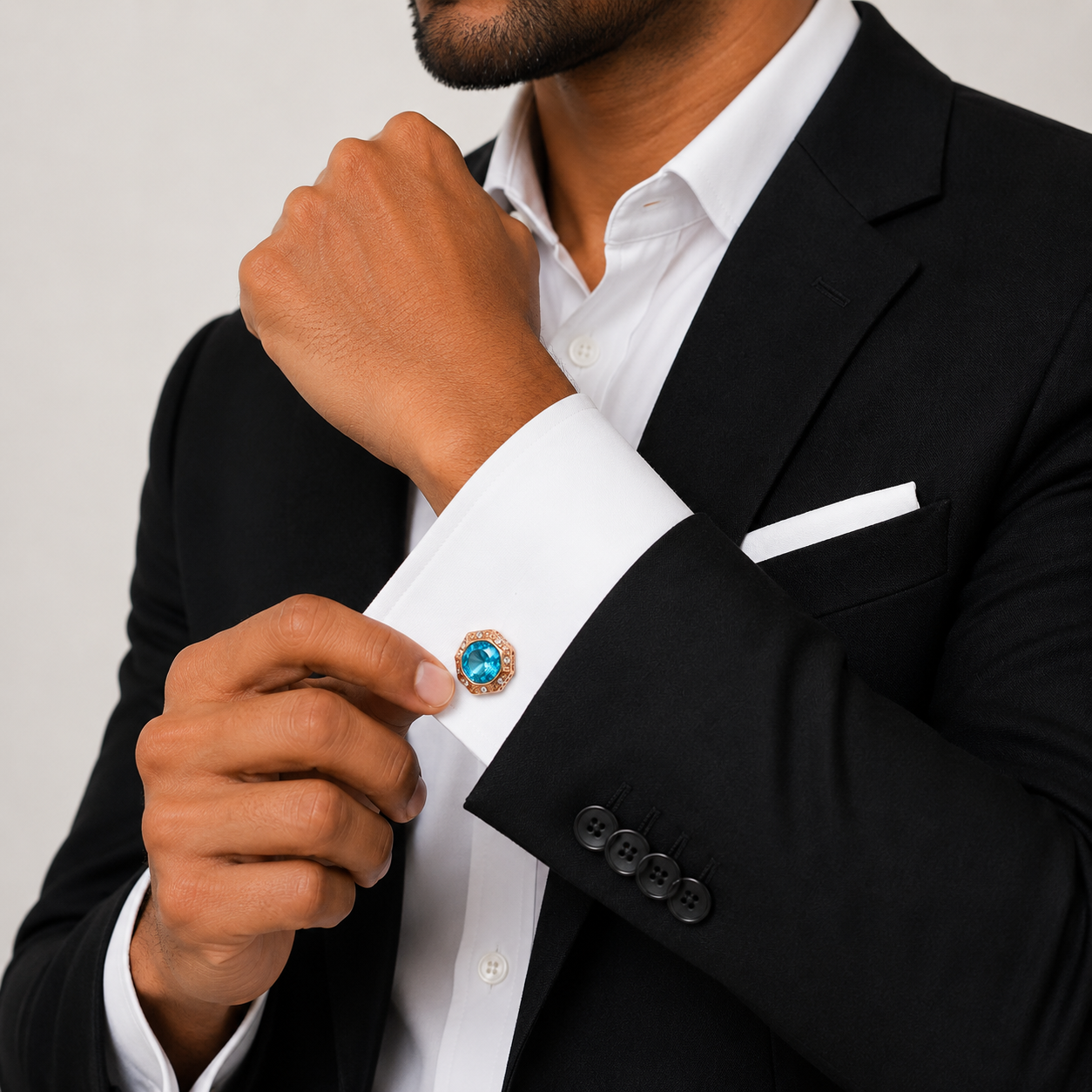 Blue Topaz Octagon Rose Gold Cufflinks