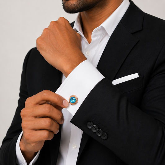 Blue Topaz Octagon Rose Gold Cufflinks