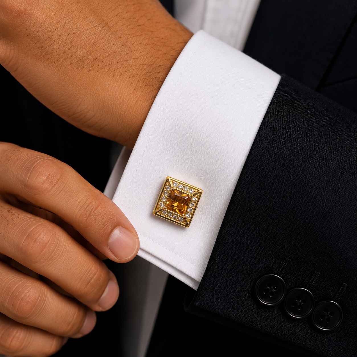Amber Stone Square Gold Cufflinks