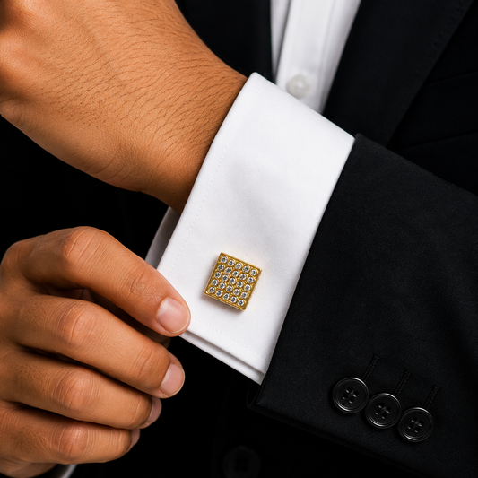 Pavé Crystal Square Gold Cufflinks