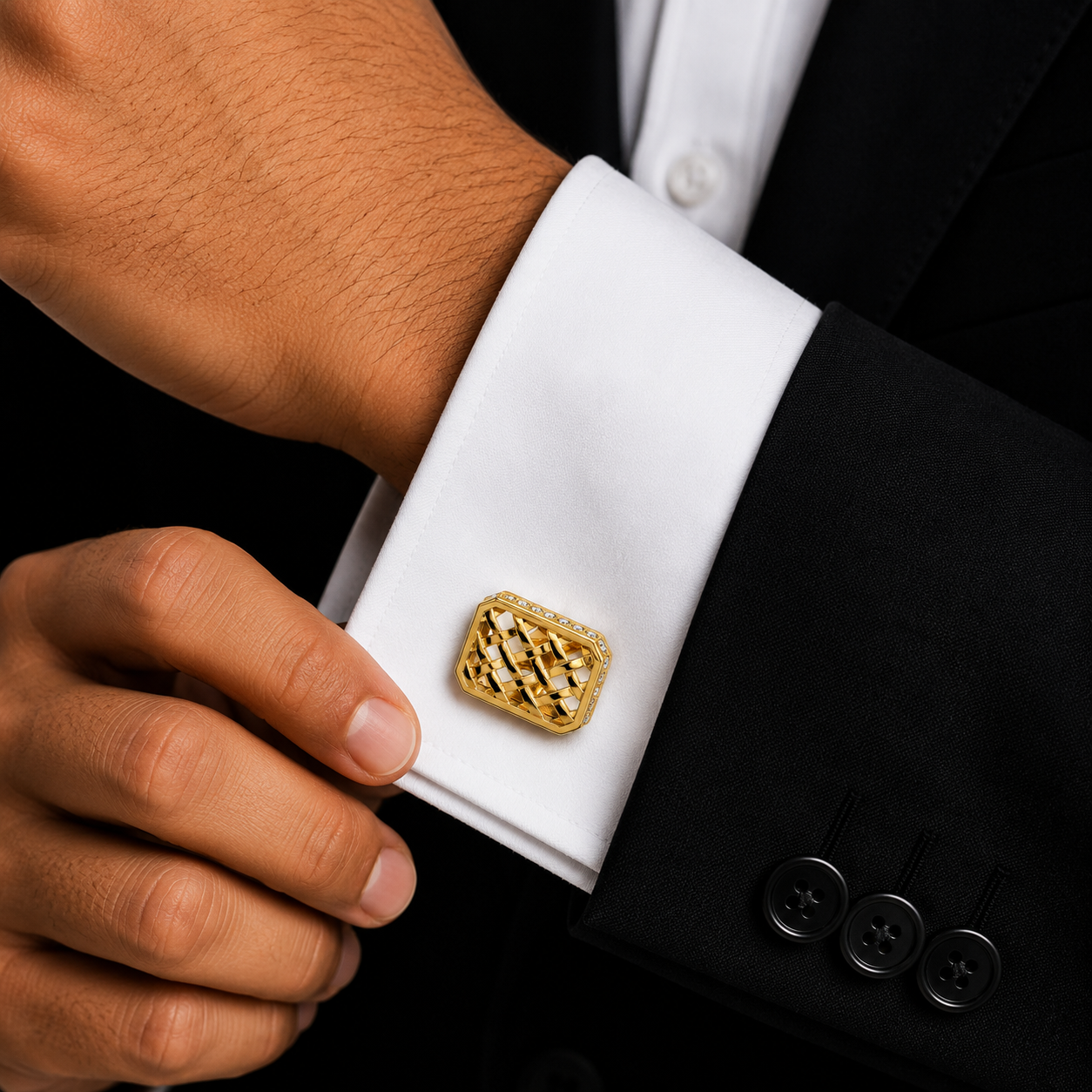 Gold Weave Lattice Cufflinks