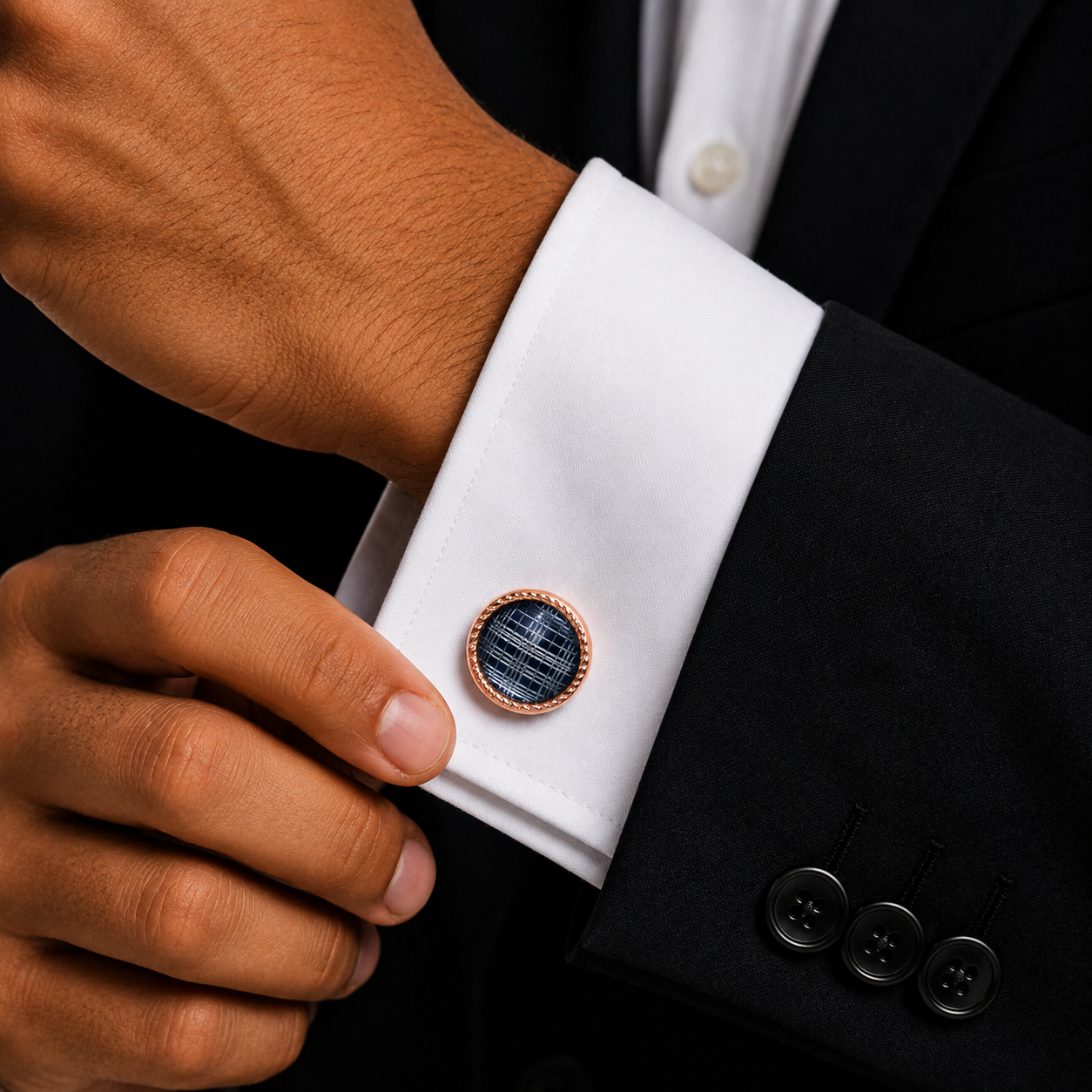 Navy Blue Enamel Rose Gold Cufflinks