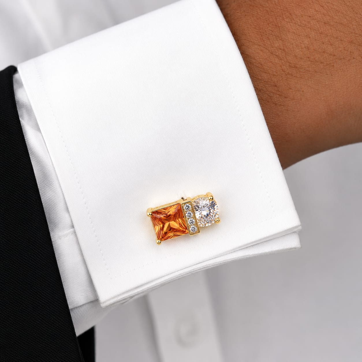 Citrine & White Crystal Geometric Cufflinks