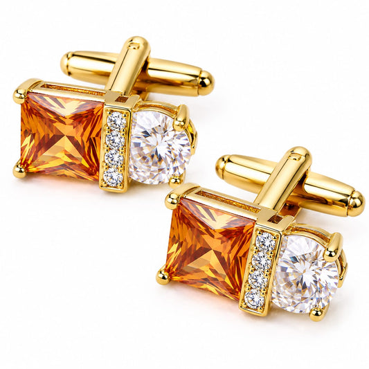 Citrine & White Crystal Geometric Cufflinks