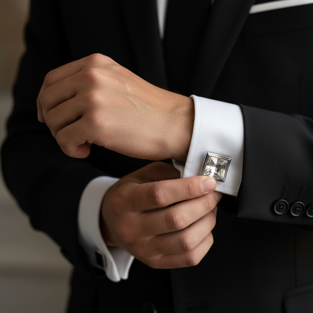Crystal Square Silver Cufflinks