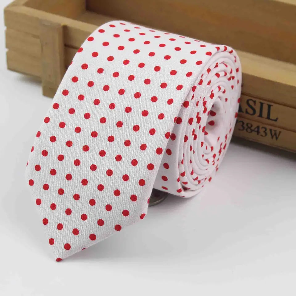 Red Polka Dotted White Necktie