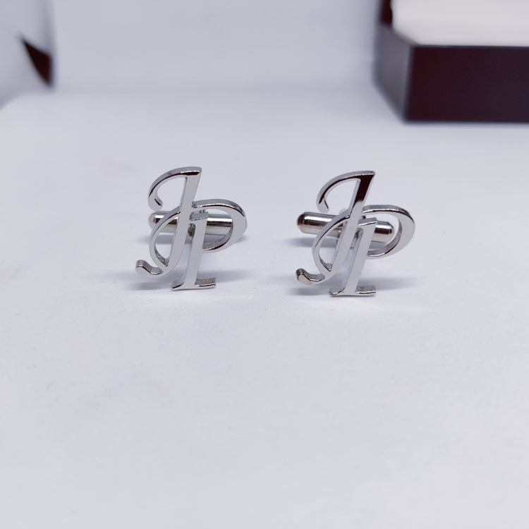 JP double initial silver cufflinks