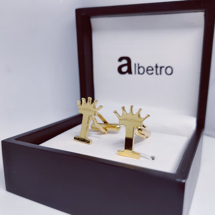 Initial I Cufflinks with Crown