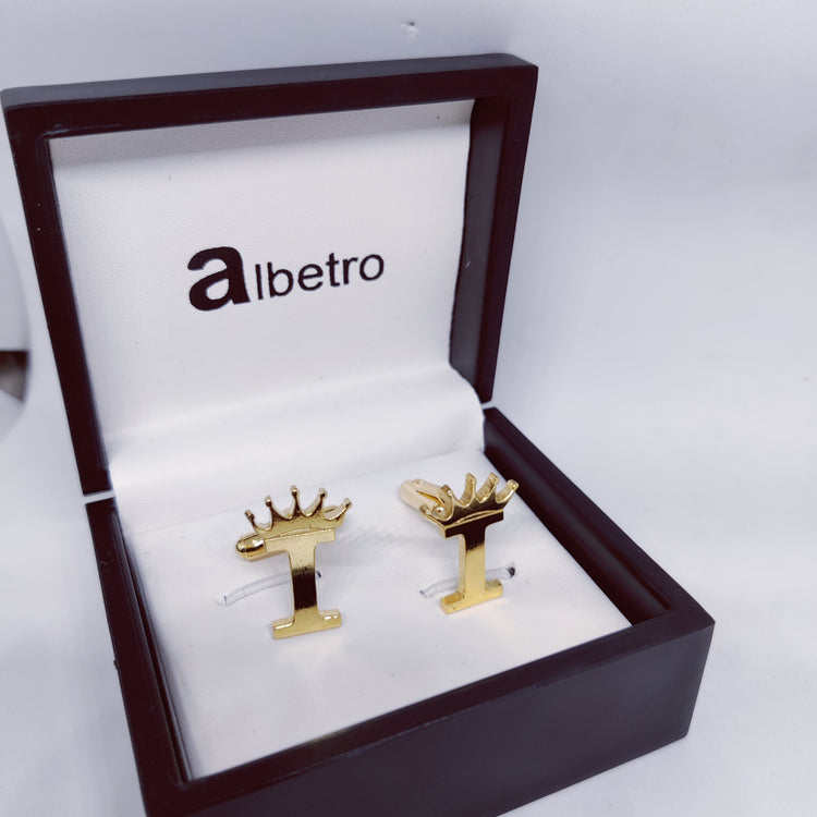 Initial I Cufflinks with Crown