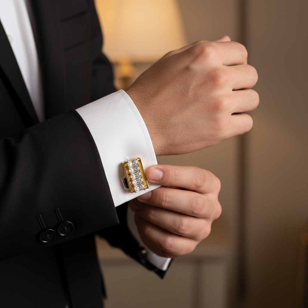 Royal Bar Crystal Gold Cufflinks