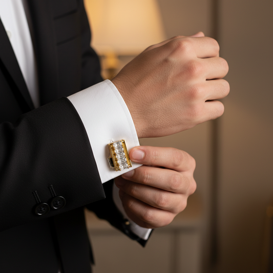 Royal Bar Crystal Gold Cufflinks