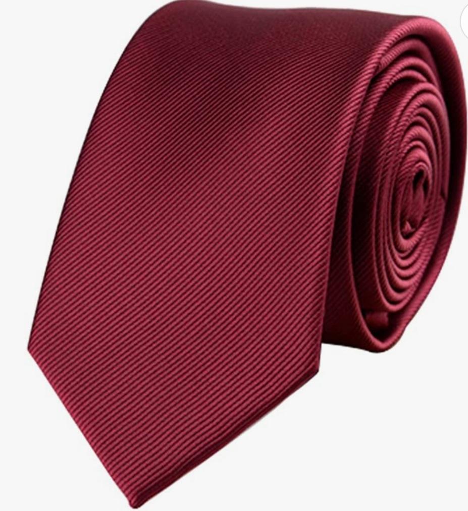 Folded burgundy tie on a white background