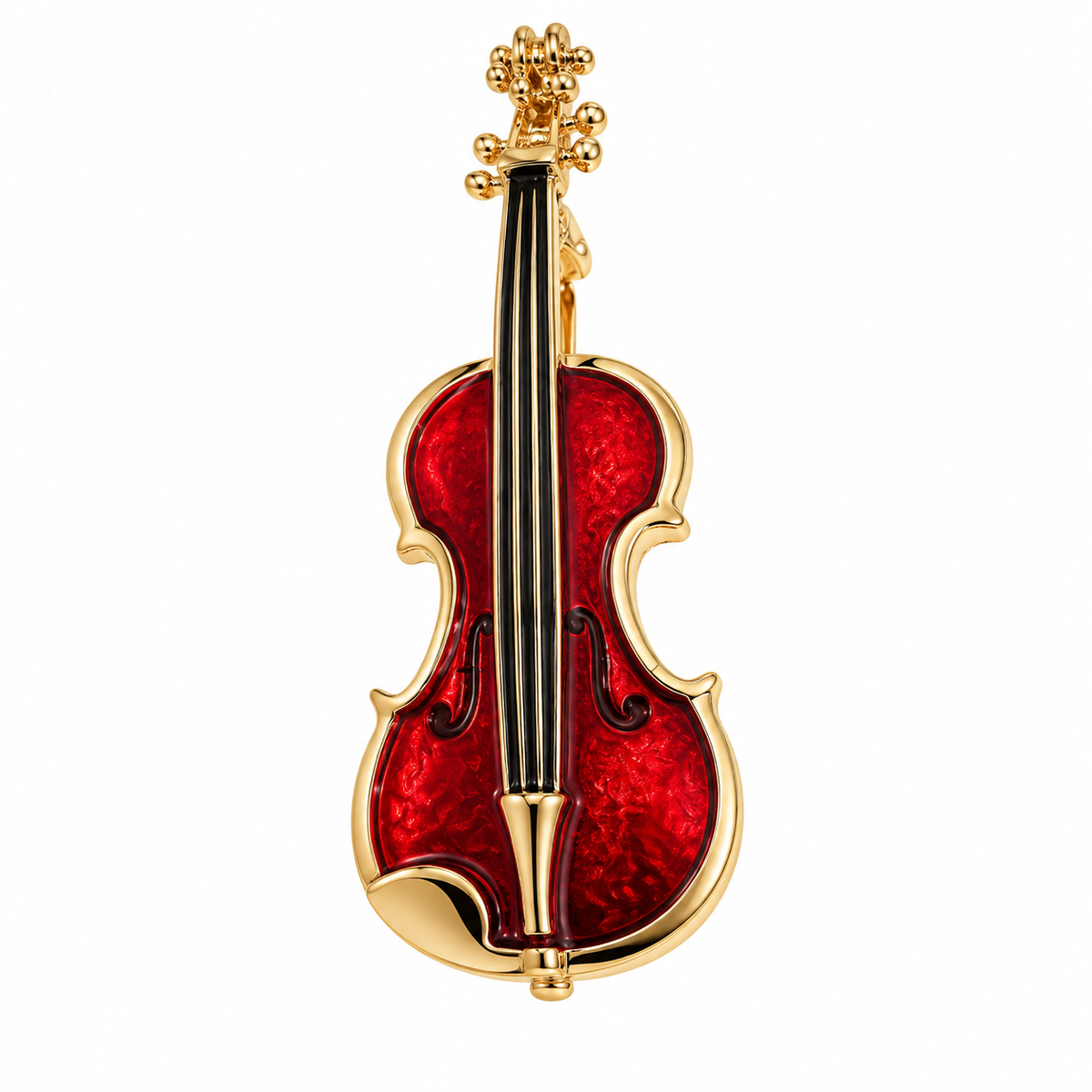 The Stradivari Ruby Enamel Violin Brooch - Flat Lay