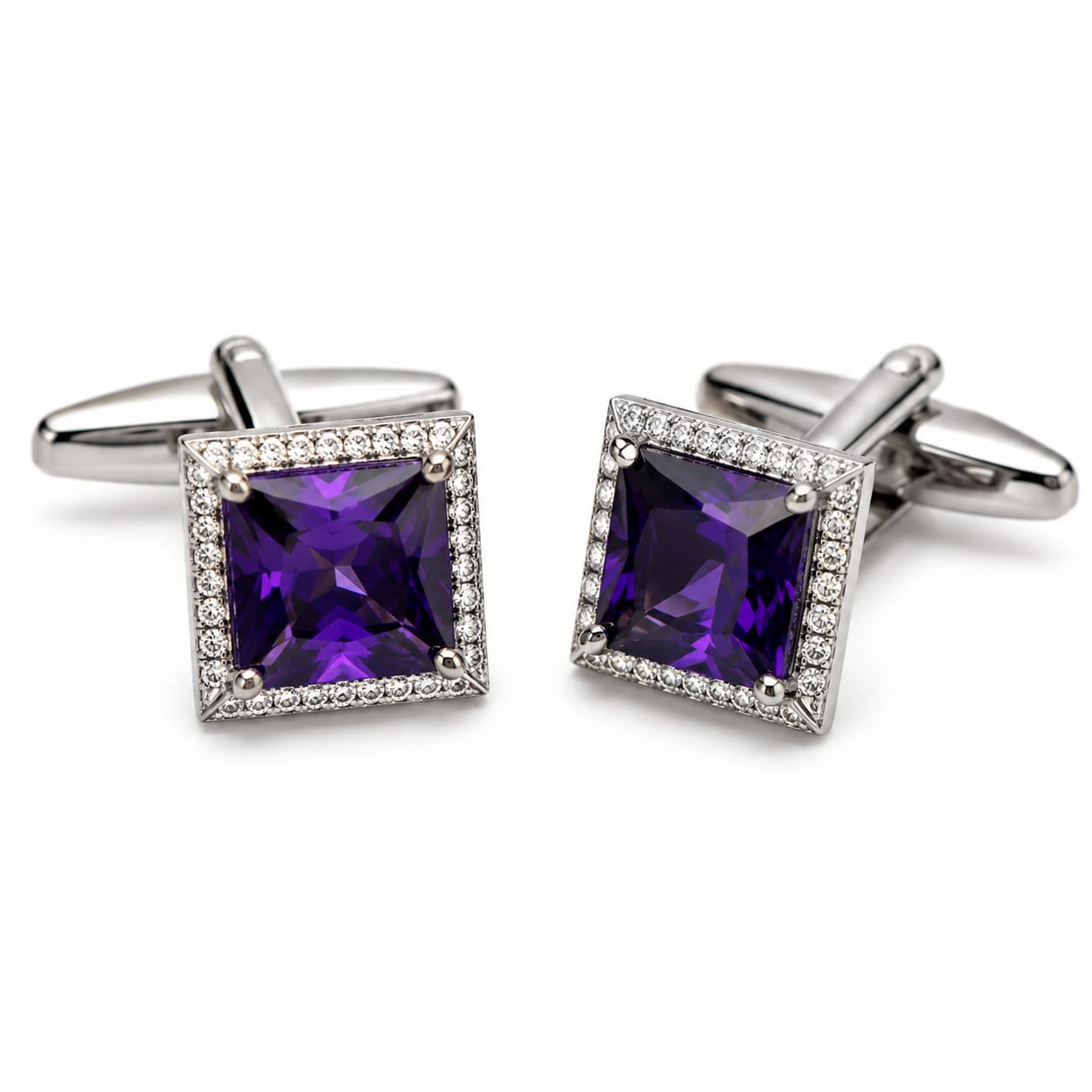 Purple Amethyst Square Crystal Cufflinks