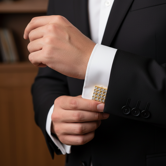 Royal Grid Crystal Gold Cufflinks