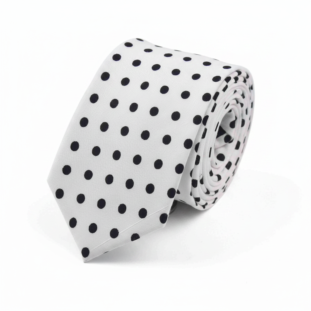 White and Black Polka Dotted Necktie