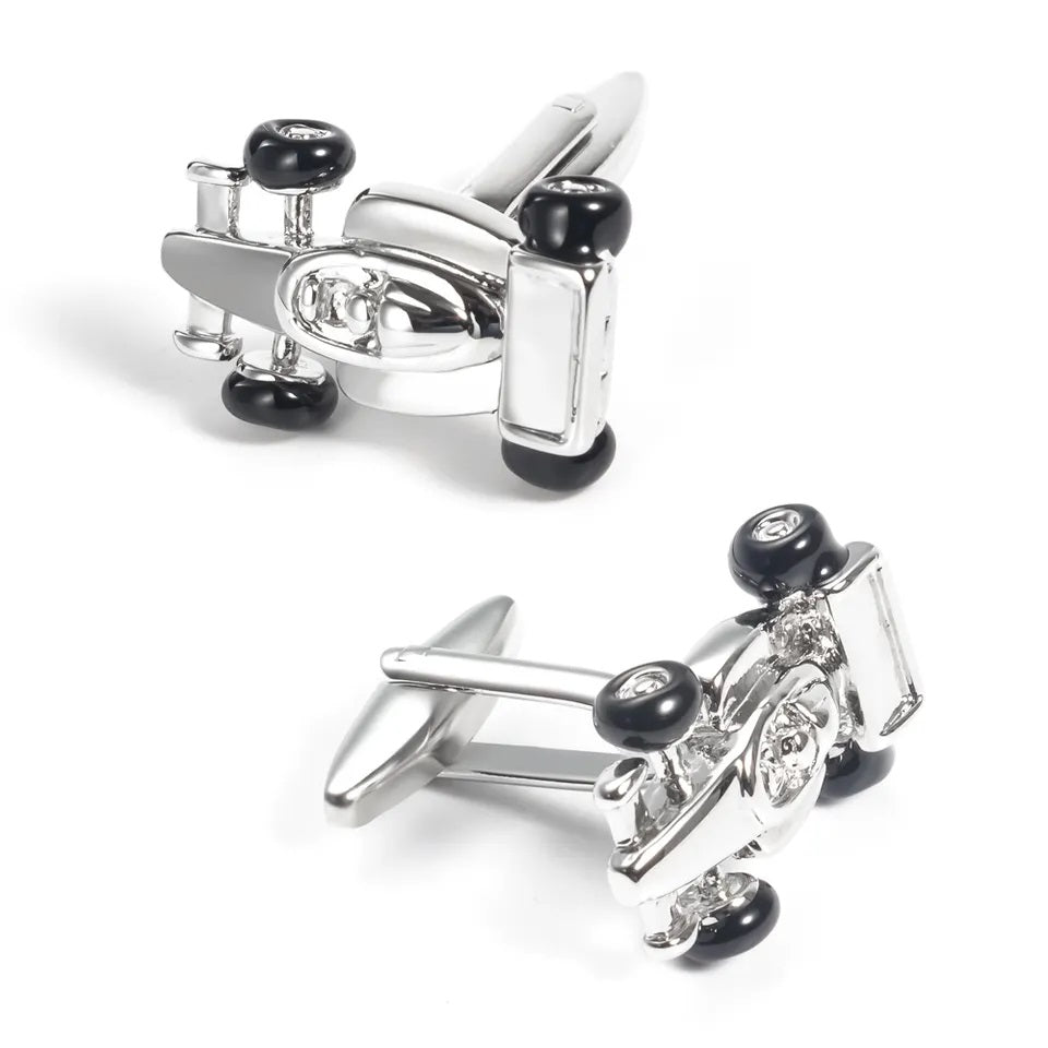Silver Racing Car Cufflinks